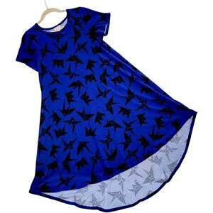LuLaRoe Carly XS Blue Origami Paper Airplane High Low A-Line Swing Dress